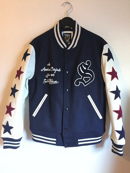schott ショット フルデコ スタジャン ワッペン ブラック 牛革
