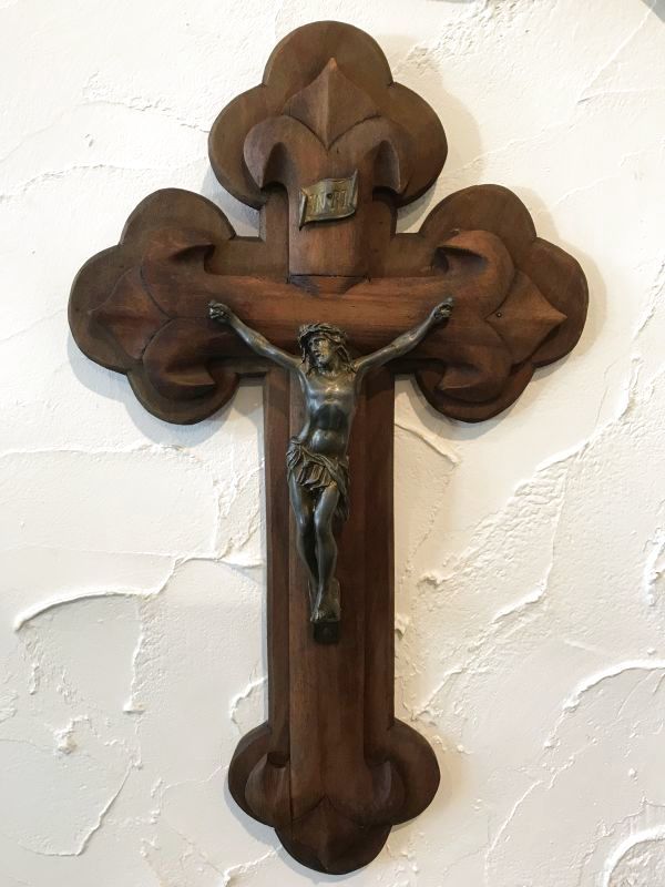 フランス アンティーク 聖水盤 イエスキリスト 磔刑 十字架 クロス 若  