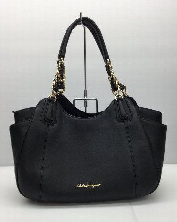 美品】 Salvatore Ferragamo FZ-21 F077 レザーハンドバッグ ブラック