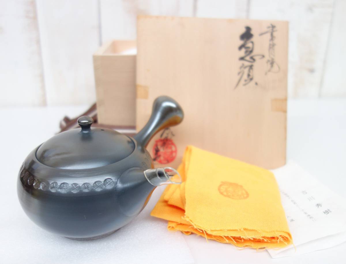 常滑焼 吉川秀樹作 （雪堂）急須 （常滑焼 吉川秀樹 緑泥 練り