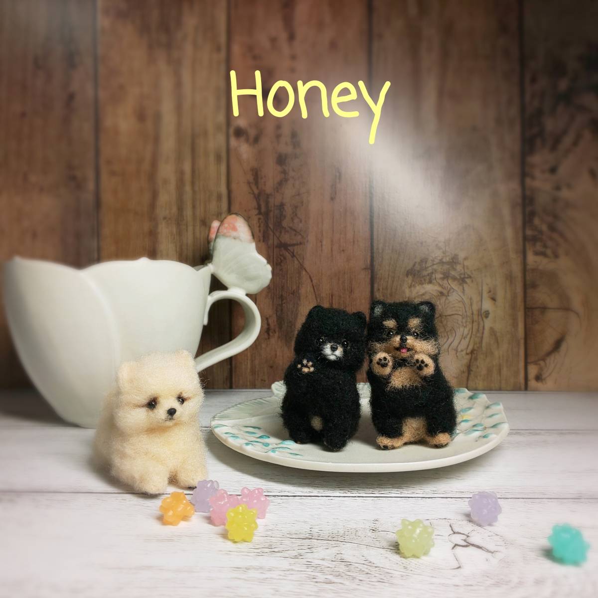 新品】＊小さなポメラニアン＊ブラックタン 一体 羊毛フェルト 子犬