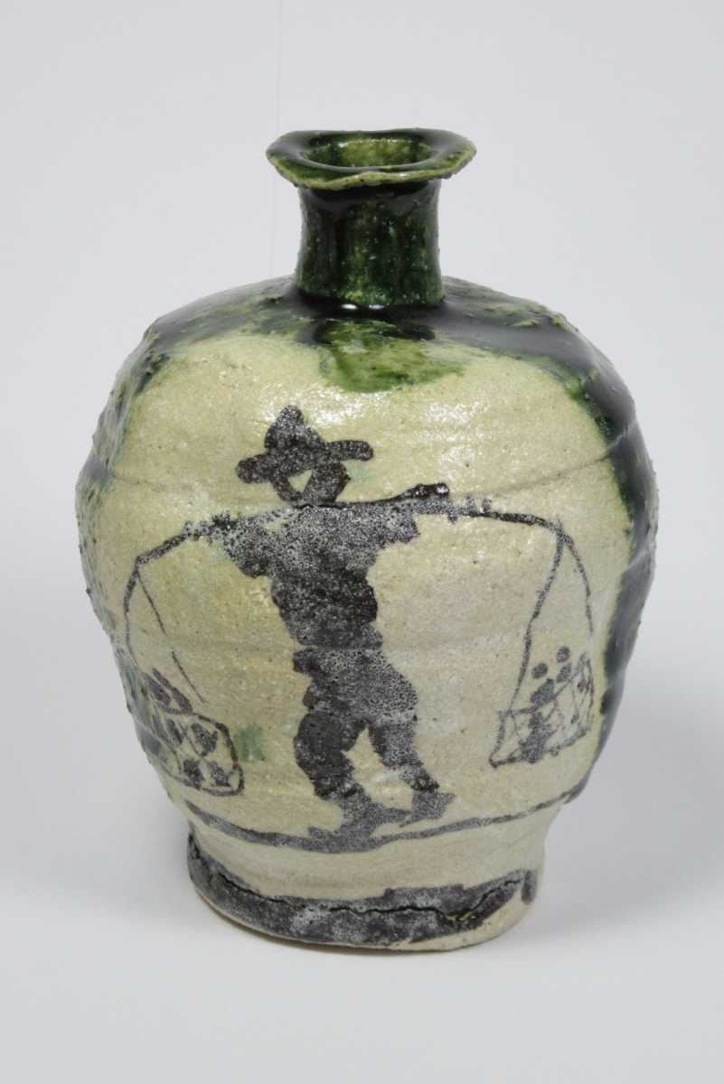 新品】上位作！未使用美品！ 鈴木五郎。絵織部徳利（共箱、共布、栞