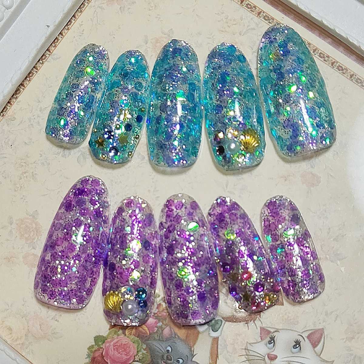 新品 708ネイルチップ サイズ変更無料 青 紫 ホロ キラキラ 涼しげ 夏ネイル ジェルネイル の落札情報詳細 ヤフオク落札価格情報 オークフリー スマートフォン版