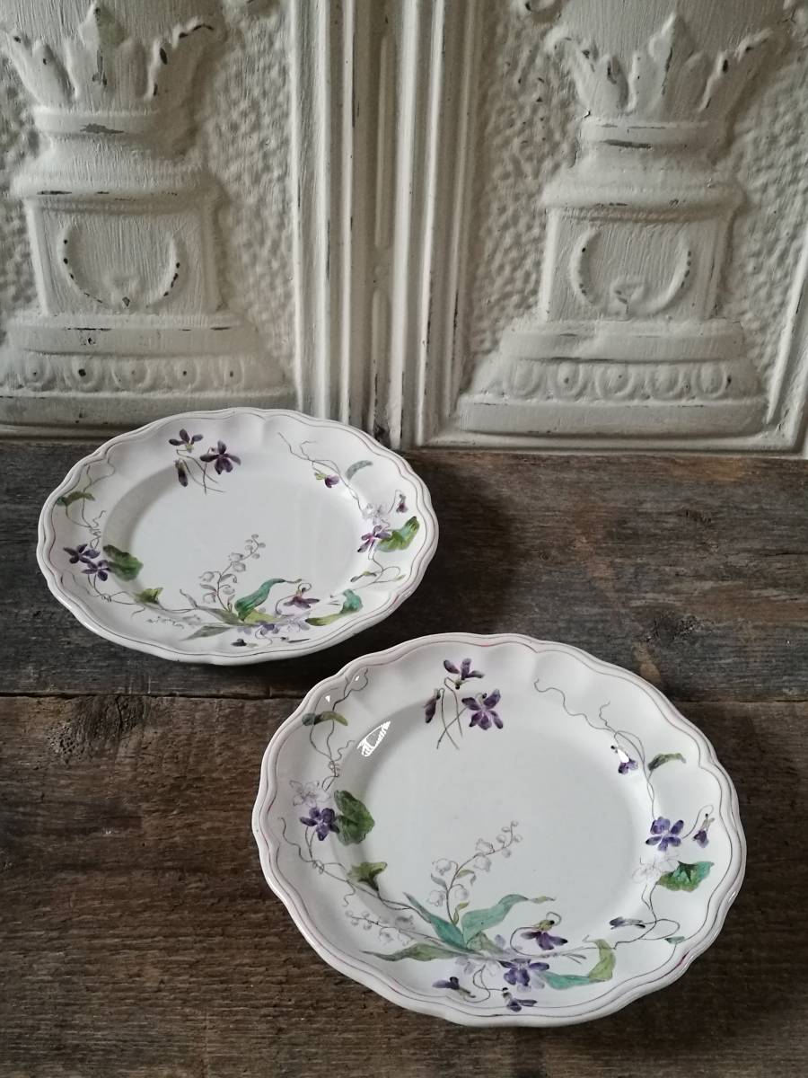 フランスアンティークロンシャン古いプレート花リム