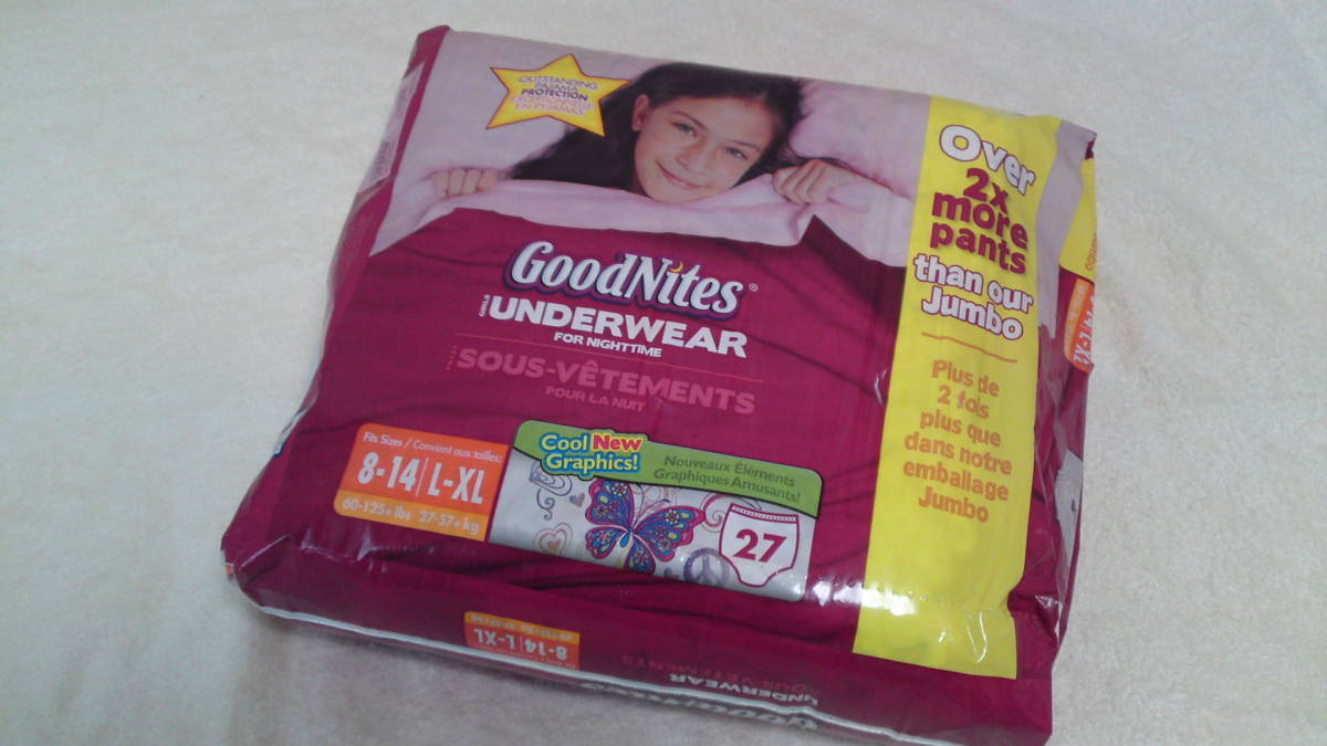101 1 おねしょパンツ Goodnites 女の子用 サイズ L Xl 27枚入りパック 海外製紙おむつ 未使用品 の落札情報詳細 ヤフオク落札価格情報 オークフリー スマートフォン版