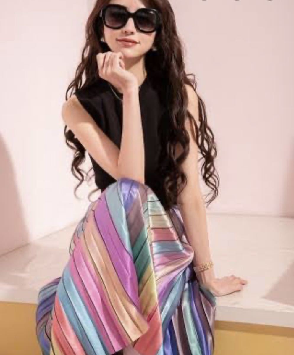 エミリア EmiriaWiz ニットxレインボーサテンプリーツスカート  