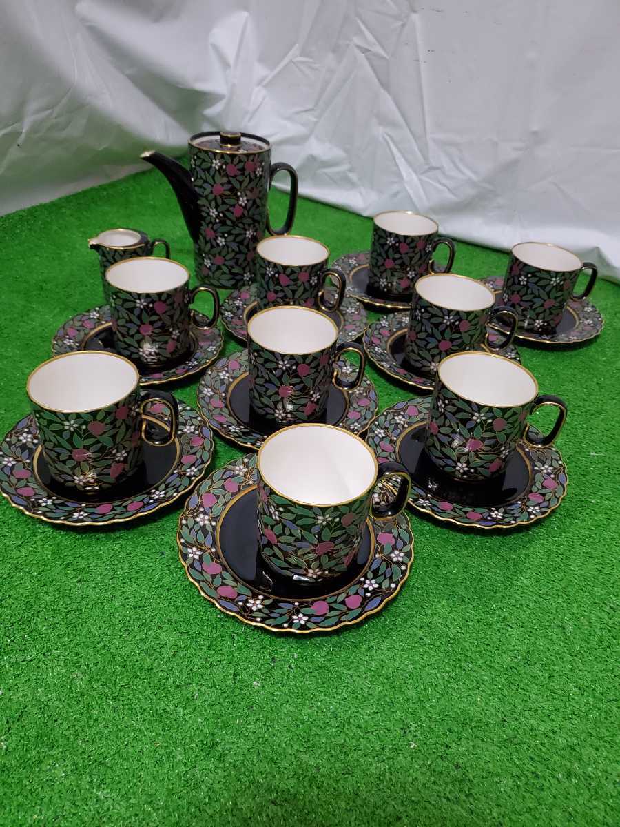 コーヒーポットセット 白黒花柄（コーヒーカップセット 北欧 花柄 