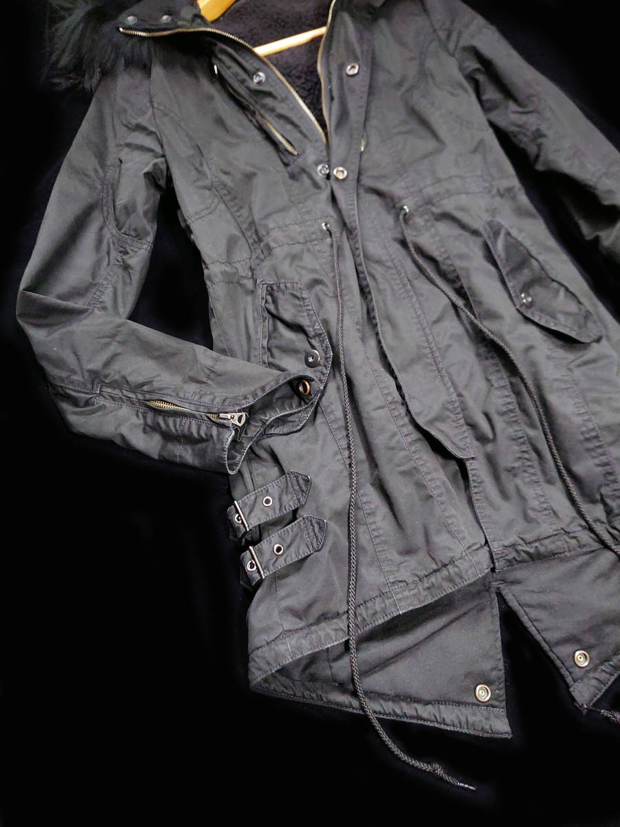 CIVARIZE ブラック 天然ファー ライナー付き モッズコート シヴァー
