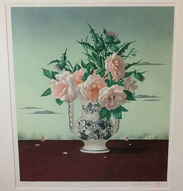 リトグラフ 松樹路人 作 仮題「花」25/170（額装／画家／版画