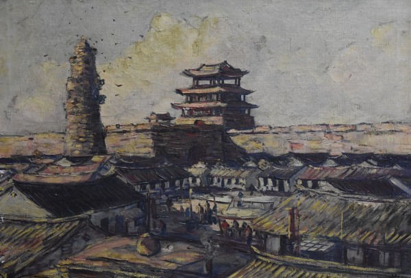 真作 劉栄楓「奉天城外ノ景」昭和九年 裏書有 中国東北部風景 油彩12号