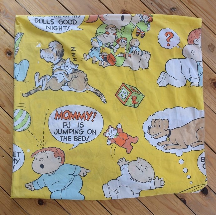 Usaヴィンテージ ベッドシーツ ファミリーサーカス ビル キーン リメイク生地 素材 ボックスシーツ キャラクター アメリカ仕入 総柄 B0705 の落札情報詳細 ヤフオク落札価格情報 オークフリー スマートフォン版