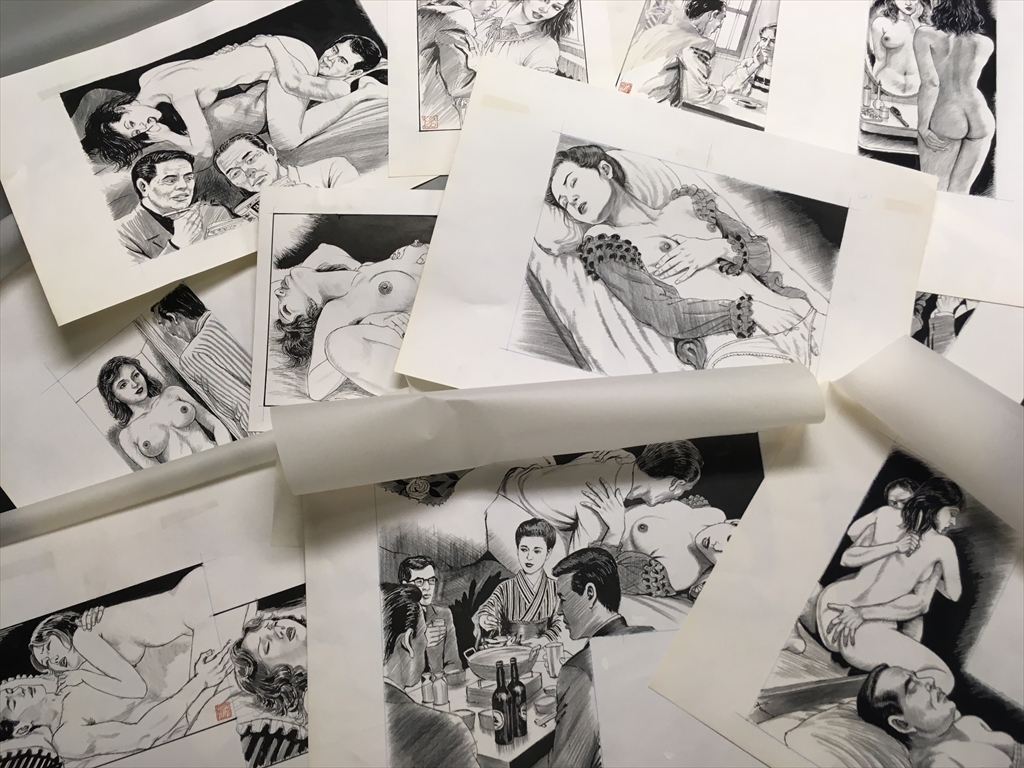 昭和レトロ緊縛 SM雑誌原画(12)【小松完好 官能劇画11枚 肉筆】検 昭和レトロ 笠間しろう 小妻容子 前田寿安 春川ナミオ 伊藤晴雨 緊縛 ヌード 裸婦  春画｜人物画