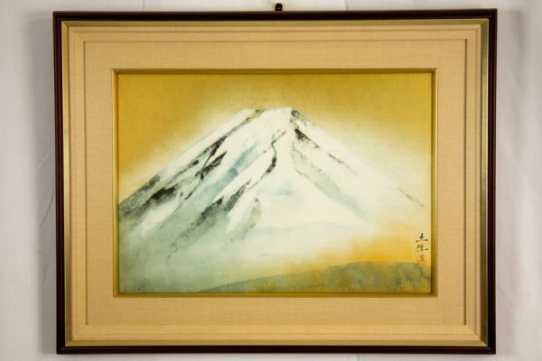 中古】901絵画 版画 日本画画家 奥村土牛 曙富士 雪景風景 梶田