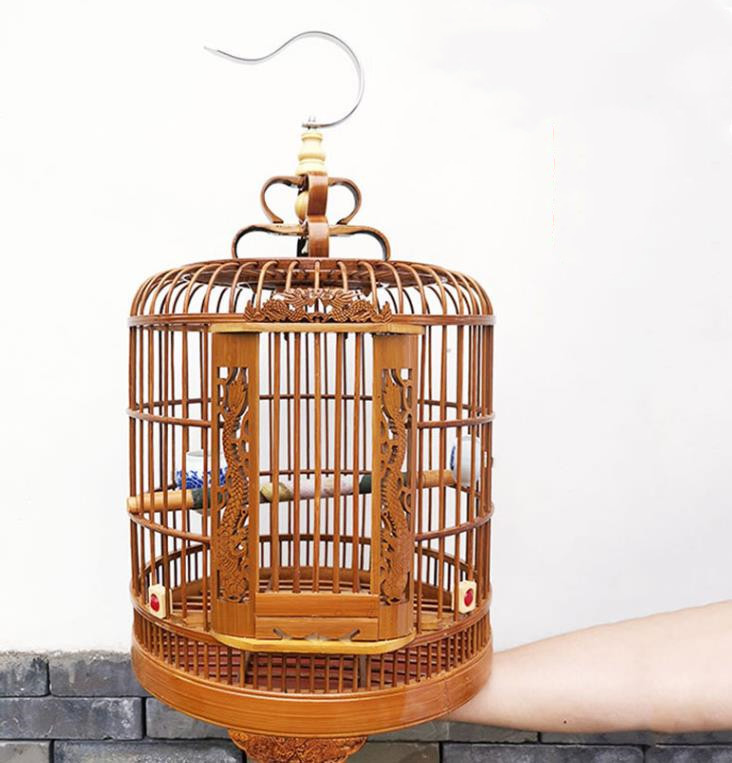 新品】鳥かご 木彫り 彫刻 竹製 竹細工 アンティーク 木製 鳥籠 工芸品