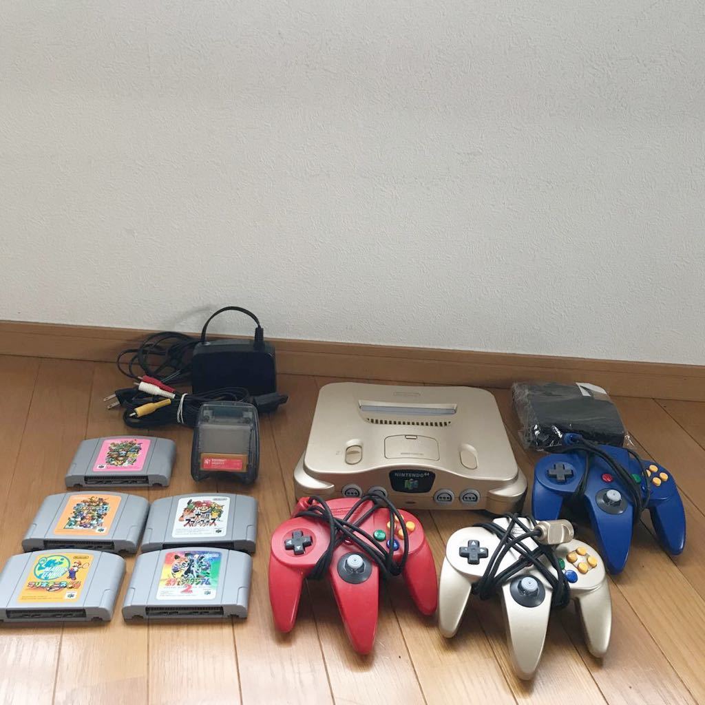 ニンテンドー64 ゴールド　本体セット　コントローラー2個　ソフト6本 任天堂 ニンテンドー64 本体 コントローラー2個付 すぐ遊べる
