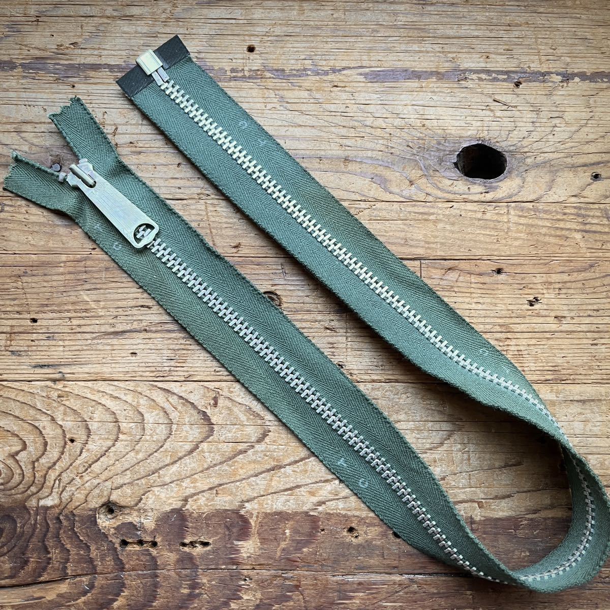 【未使用】60'sヒゲTALON未使用USA緑系色zipperファスナー アルミ ビンテージ レザージャケット 修理 交換 ジッパー リペア