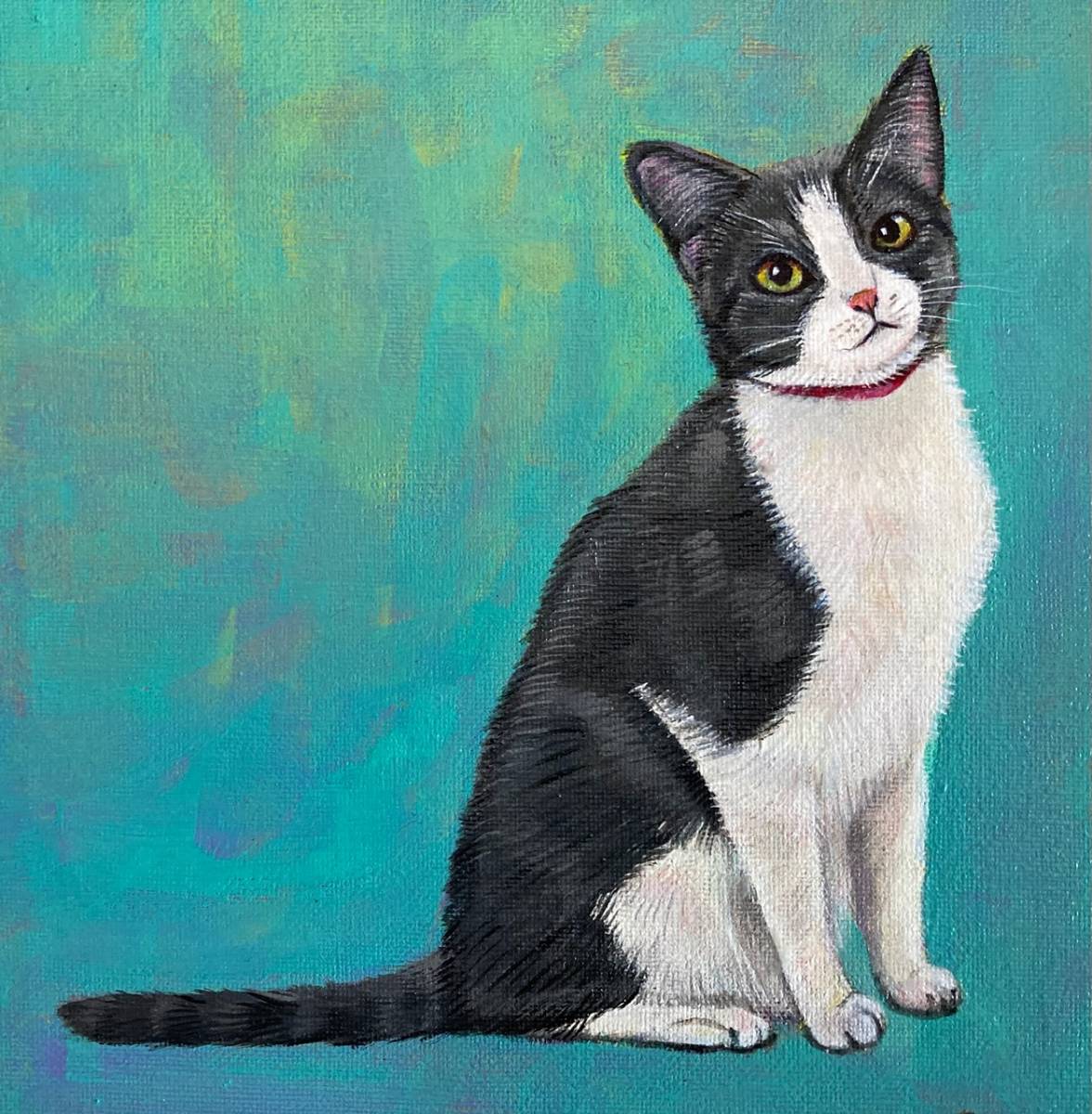 猫の絵 フリ─CATギャラリー 絵画「月と遊ぶ猫」イラスト原画
