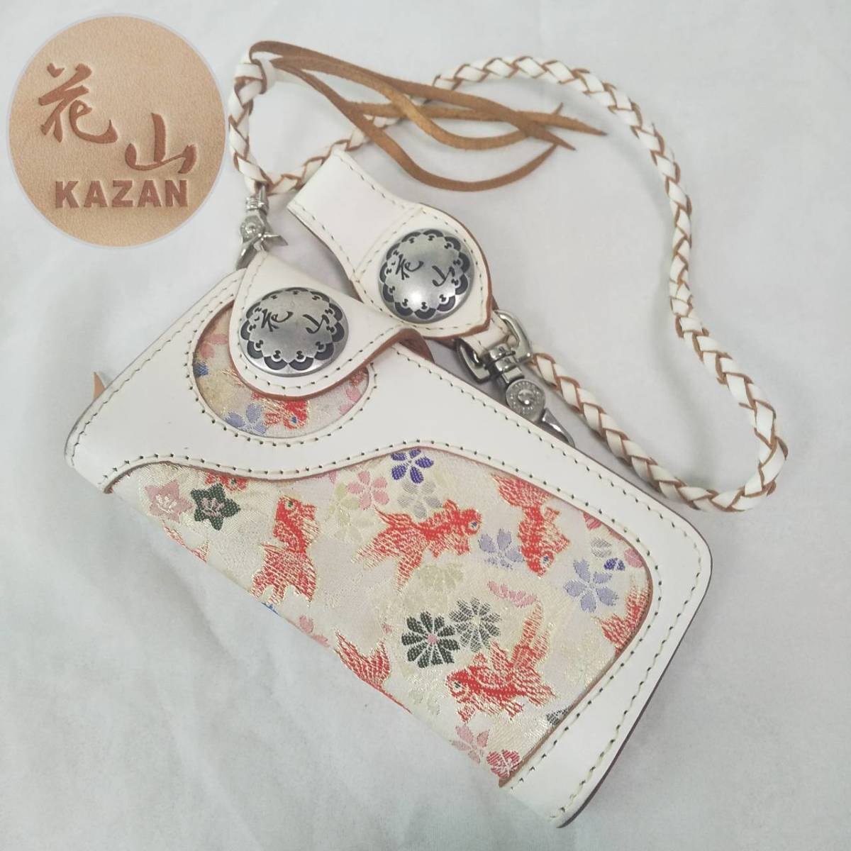 やや傷や汚れあり】H□花山 KAZAN 財布 ロングウォレット 長財布 白