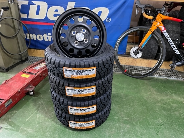 未使用】トーヨーオープンカントリーRT155/65R14新品アルミ4本セット 