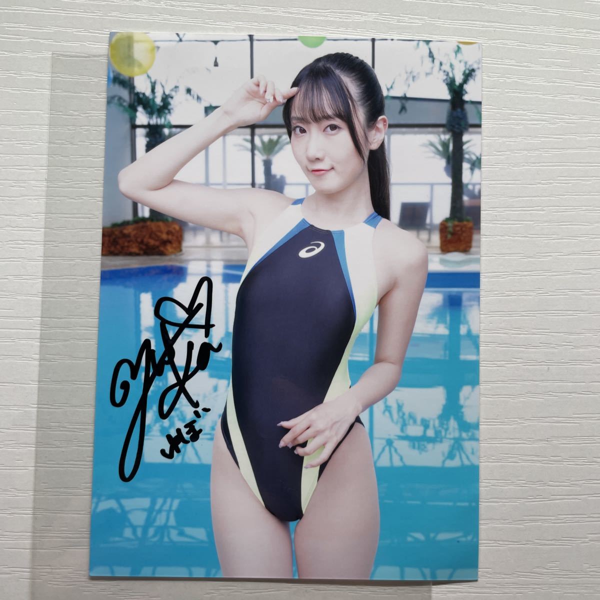 葉月りのが着用した高品質競泳水着＆直筆サイン入りチェキ＆キスマーク入り用紙 葉月りのが着用した高品質競泳水着＆直筆サイン入りチェキ＆