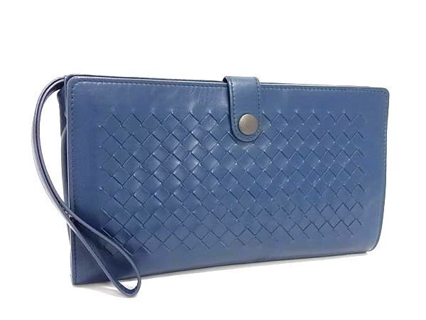 Bottega Veneta ブルー レザー クラッチバッグ