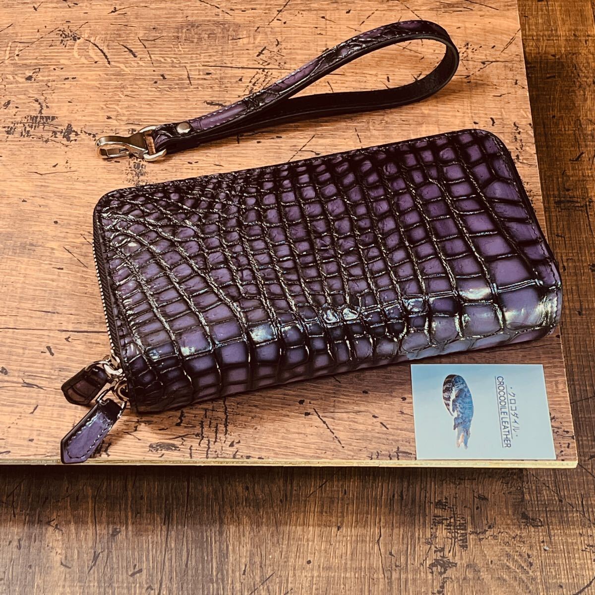 ★本物のクロコダイル革★極上品 クロコダイル背革使用 ワニ革 鰐革 本革 ラウンドファスナー長財布 メンズ　レディース　オレンジ系-Q944 ☆本物のクロコダイル革☆極上品 クロコダイル背革使用 ワニ革 鰐革 本