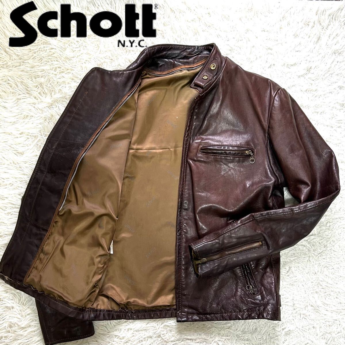 貴重 USA製 SCHOTT ショット ヴィンテージ １０１　スウェード レザー ジャケット　40 ジージャン ライダース ブラウン 茶色 90s 貴重なUSA製ビンテージショットSchott NYCダウンジャケット