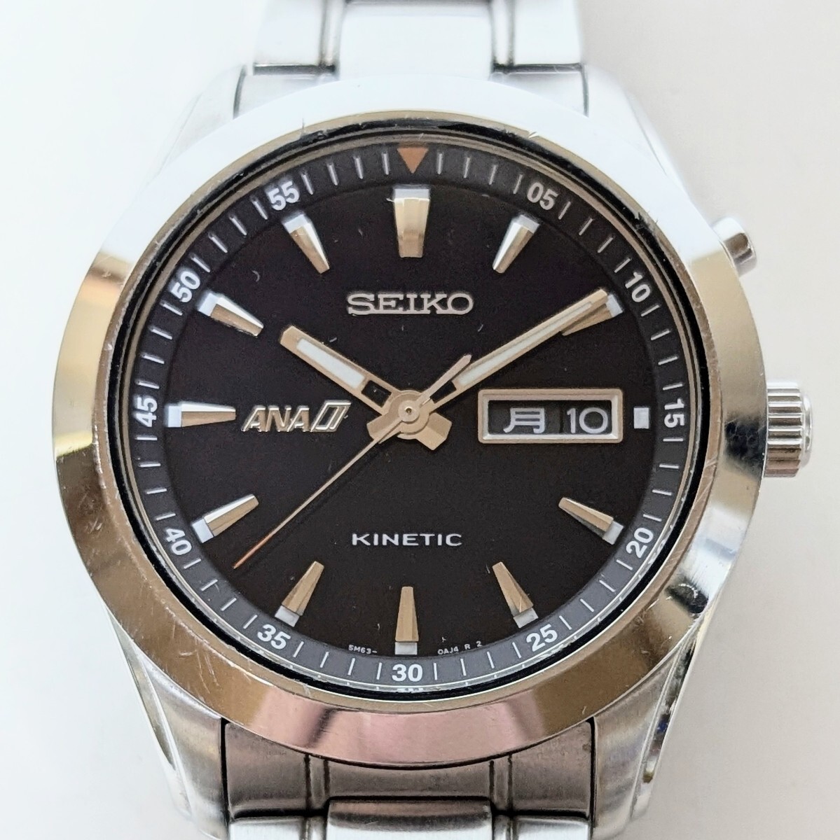【二次電池交換済】セイコーANAダブルネームKINETIC三針デイデイト 二次電池交換済】セイコーANAダブルネームKINETIC三針デイデイト