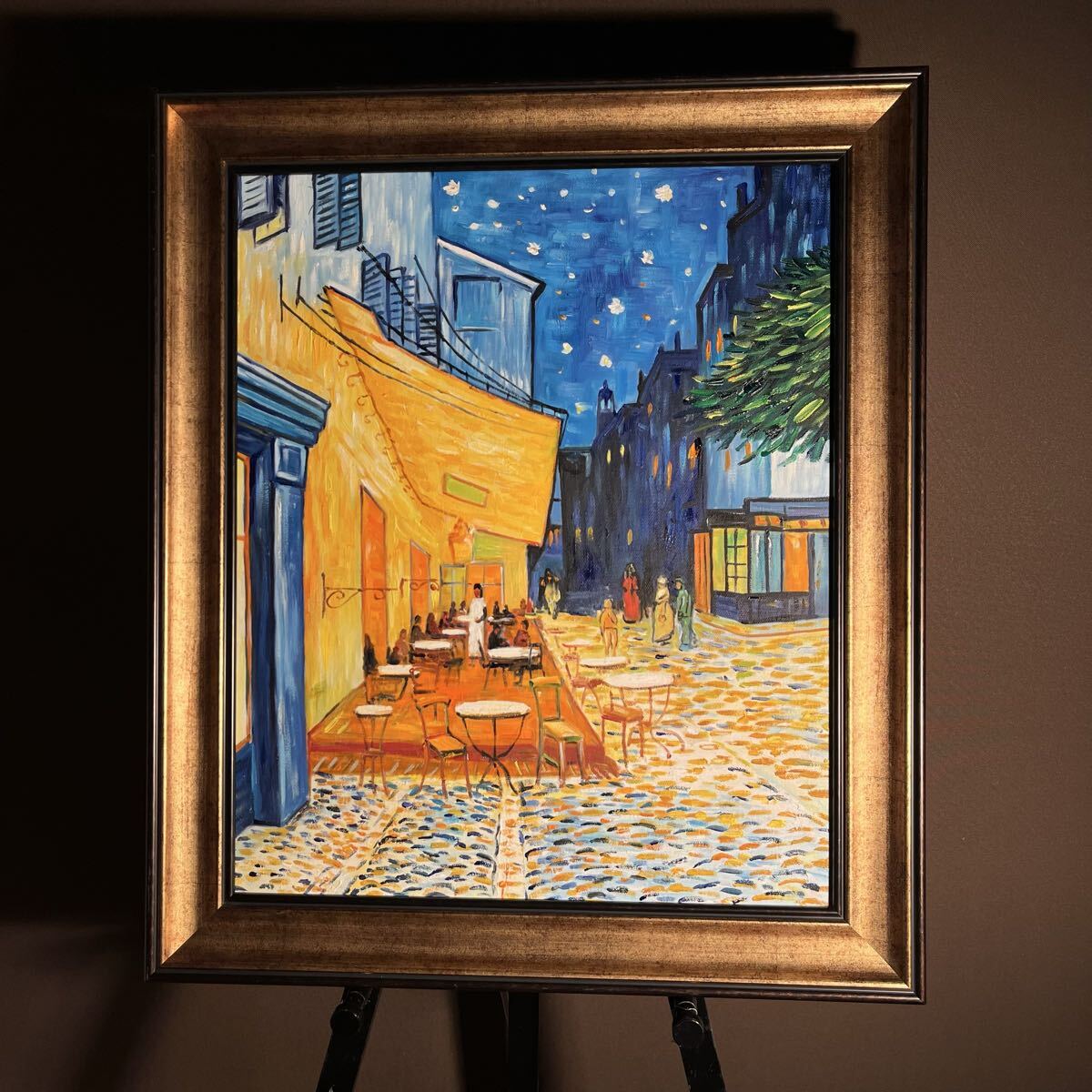 新品】世界の名画 肉筆 油絵 風景画 ゴッホ [夜のカフェテラス] 印象派