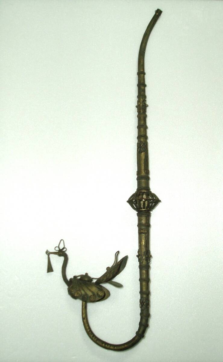 中古】□【時代物】阿片 煙管 アヘンパイプ 大明宣徳年製 古銅□B8181