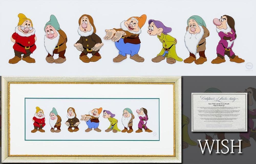 【真作】【WISH】ディズニー Disney「Time to Wash Up」セリグラフセル画 約15号 大作 証明書付 ◆七人の小人・白雪姫人気作 #26042048の1番目の画像