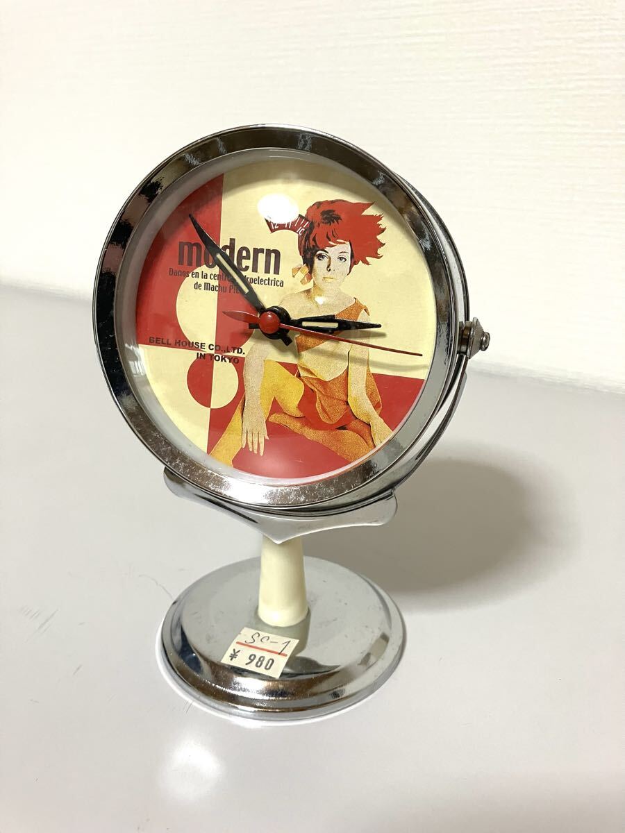 中古】レトロ 手巻き式 目覚まし時計 ベル 中国 上海 鶏 首動く仕掛け