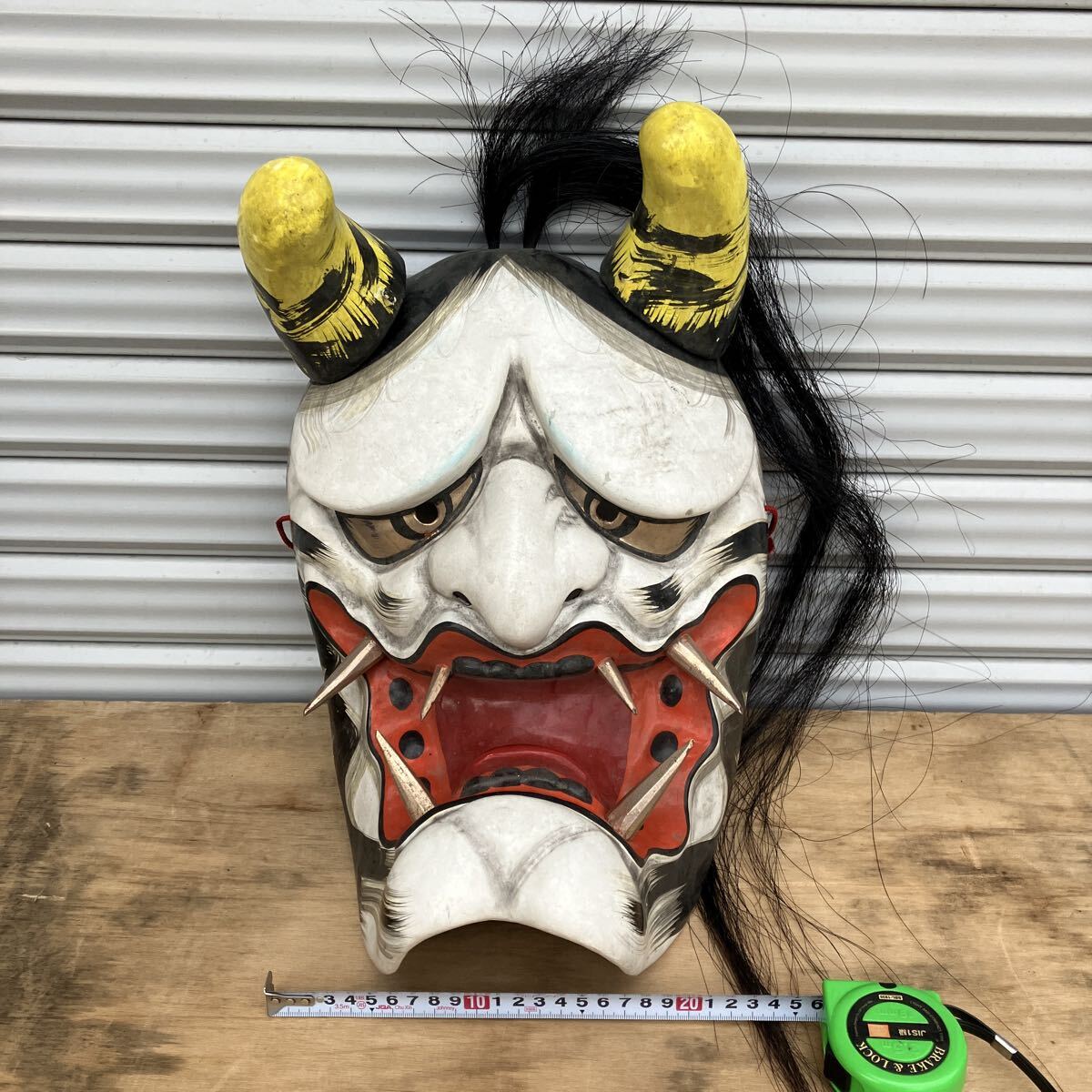 お面　能面　柿田勝郎作　鬼面　石見神楽面　般若面　骨董品　工芸品　魔除け 中古】柿田 勝朗 面工房 般若面 般若 縁起物 魔除け 石見神楽 飾り面の