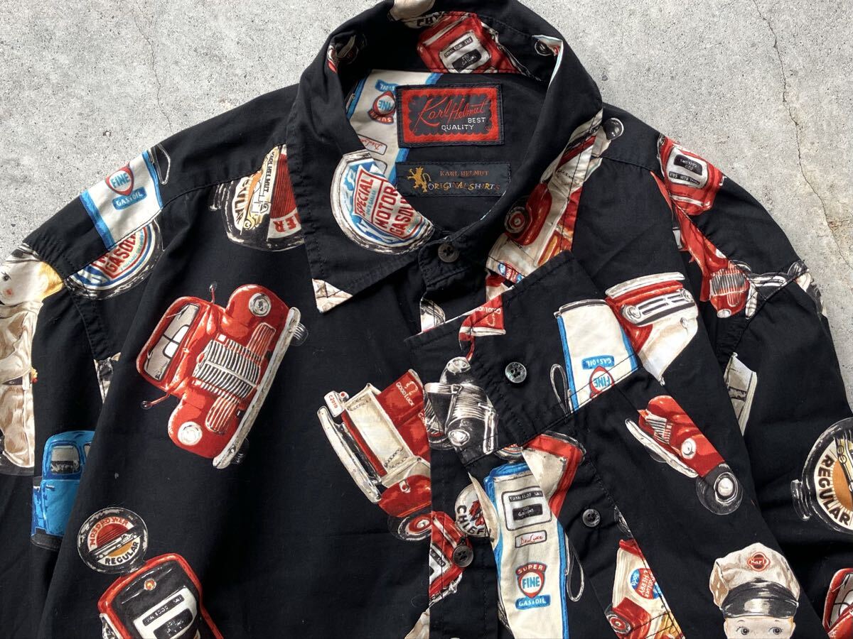 美品 レア柄○カールヘルム アロハシャツ レーヨン100％ 半袖シャツ