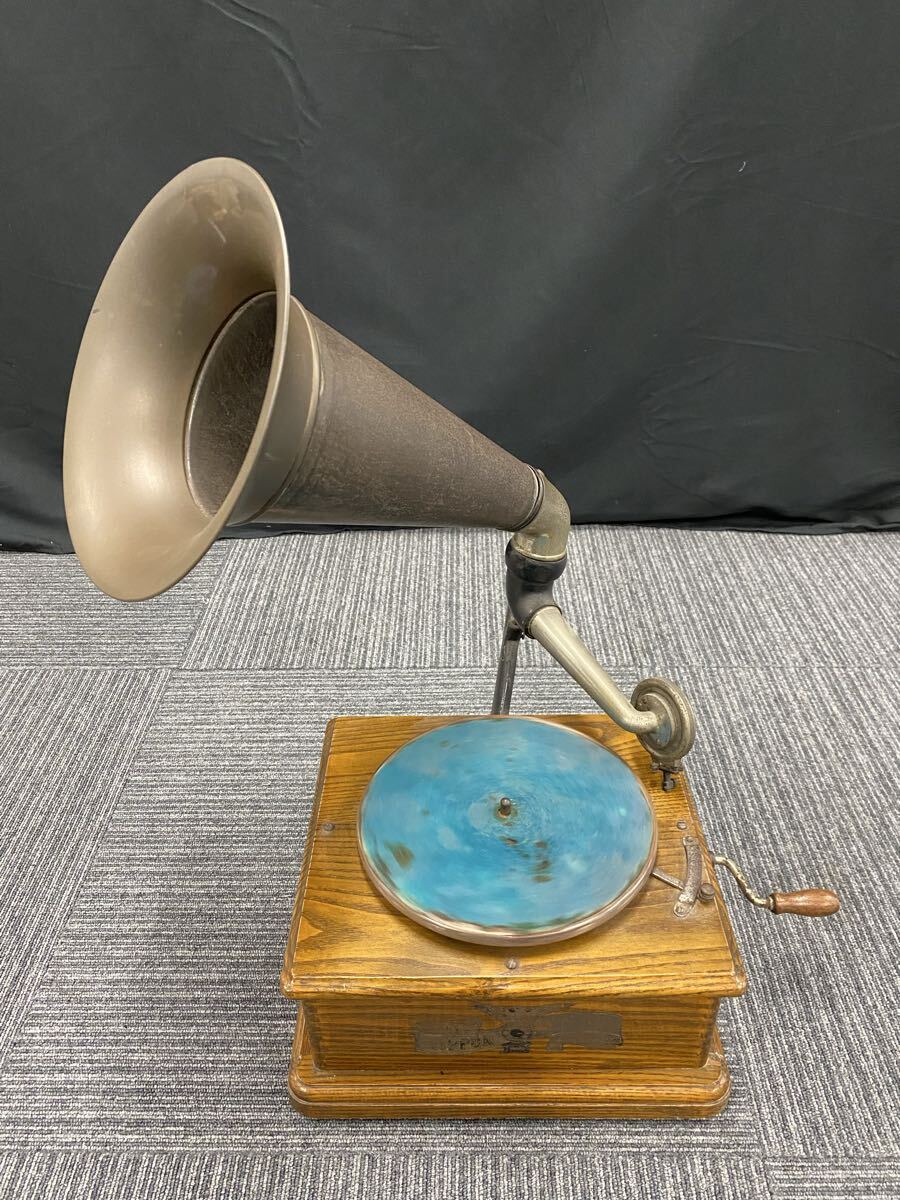 中古】完動品 ニッポノホン 木製ラッパ 蓄音機 35号 ホーン2種 の落札