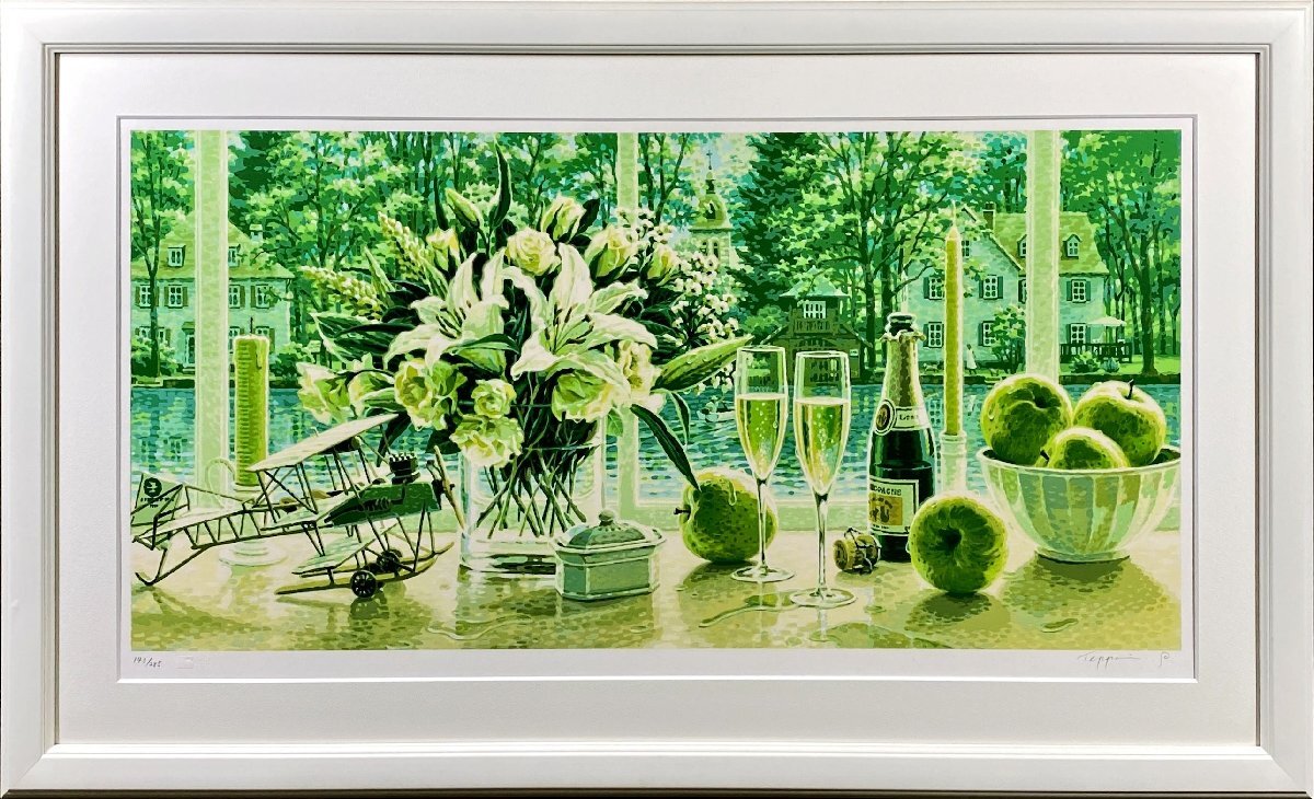 美品 内田正泰「緑の水道」シルクスクリーン 直筆サイン入り 日本の貼り絵画家 内田 正泰「ポピー」 シルクスクリーン 24/300 直筆サイン 額装 箱付
