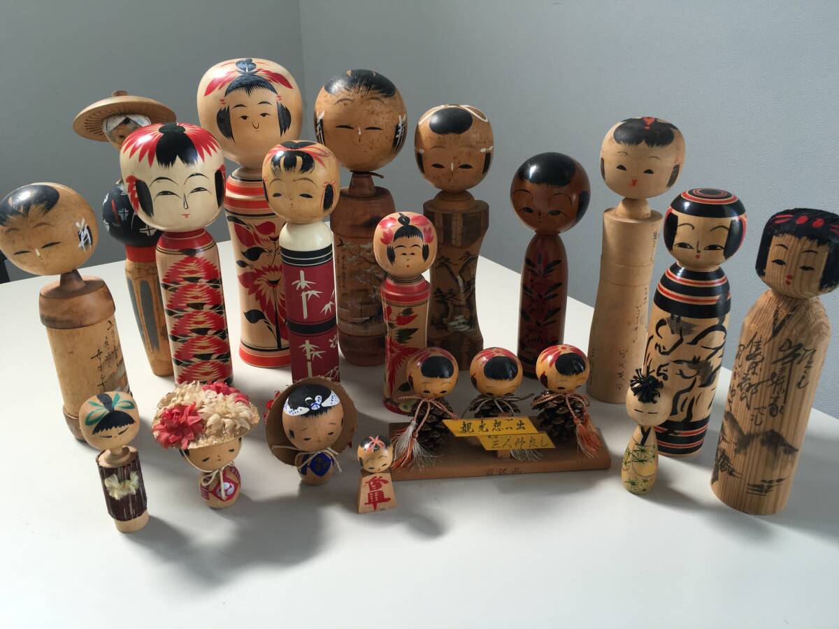 創作こけし 7体セット まとめ売り 中古】☆【7体まとめて】 創作こけし 在銘 野沢薫作 関口東亜 他/木彫