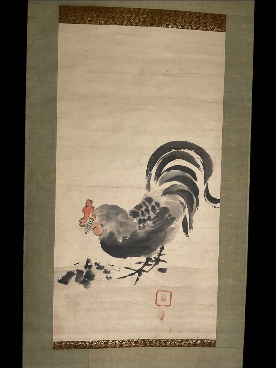 真作】英一蝶 牧童鳥さし図 二重箱【大倉汲水極】紙本水墨 江戸中期