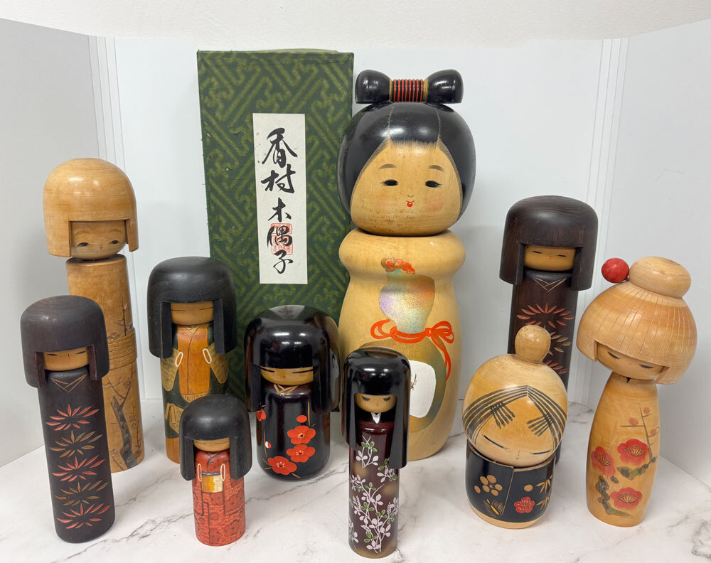 中古】創作こけし作家 関口三作 かのこ 内閣総理大臣賞 全長約35㎝の