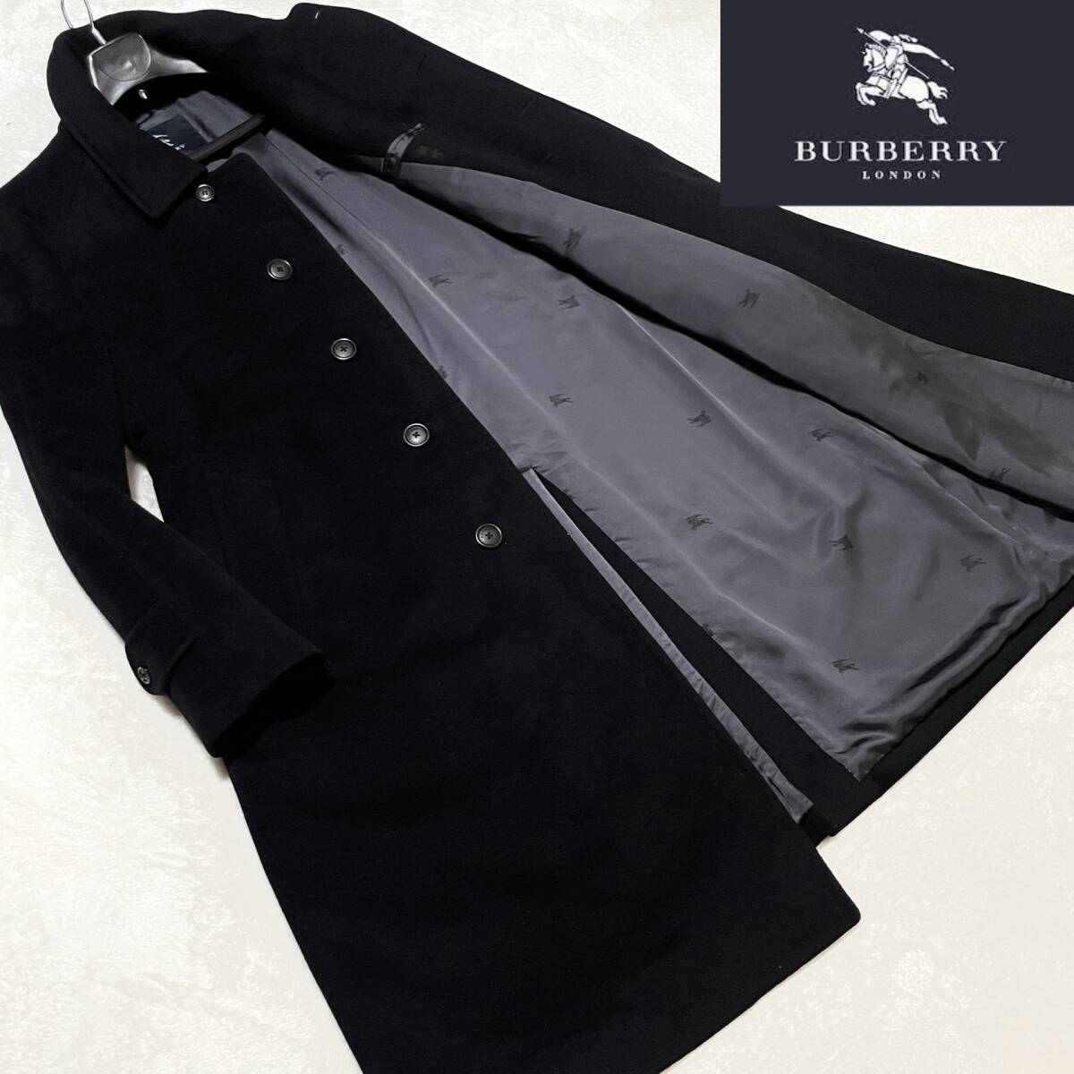 BURBERRY バーバリー 比翼仕立て カシミヤ混 ヘリンボーン ステン 