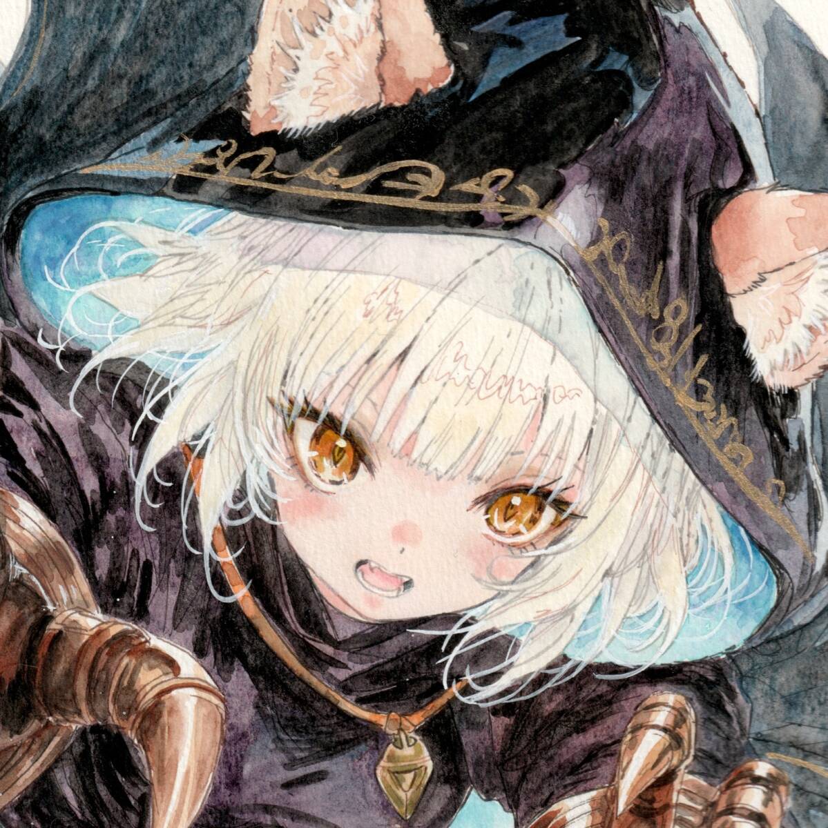 新品】同人手描きイラスト色紙 【オリジナル】ネコミミメイドな女の子