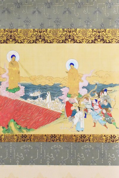 五】仏画 『二河白道図』 紙本 彩色 掛軸の落札情報詳細 - Yahoo