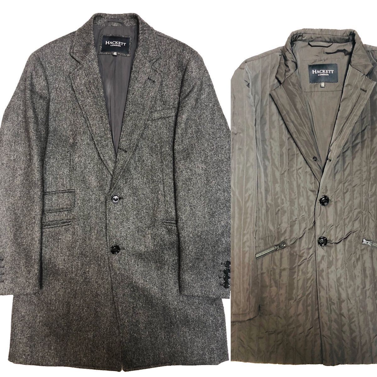 ハケットロンドン ウールツイードチェスターコート ヘリンボーン
