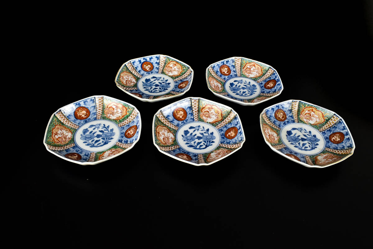 大聖寺伊万里 色絵皿5枚 学べ