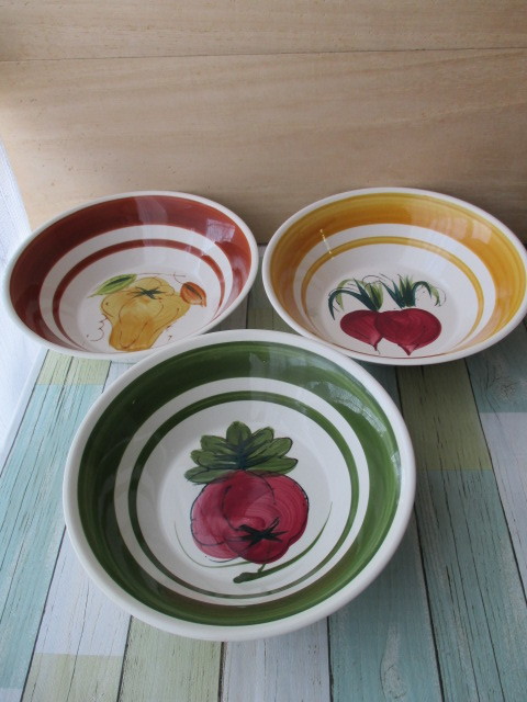 新品】双立陶器 Souritsu AKECHI JAPAN ボウル 野菜柄 3種 スペイン風