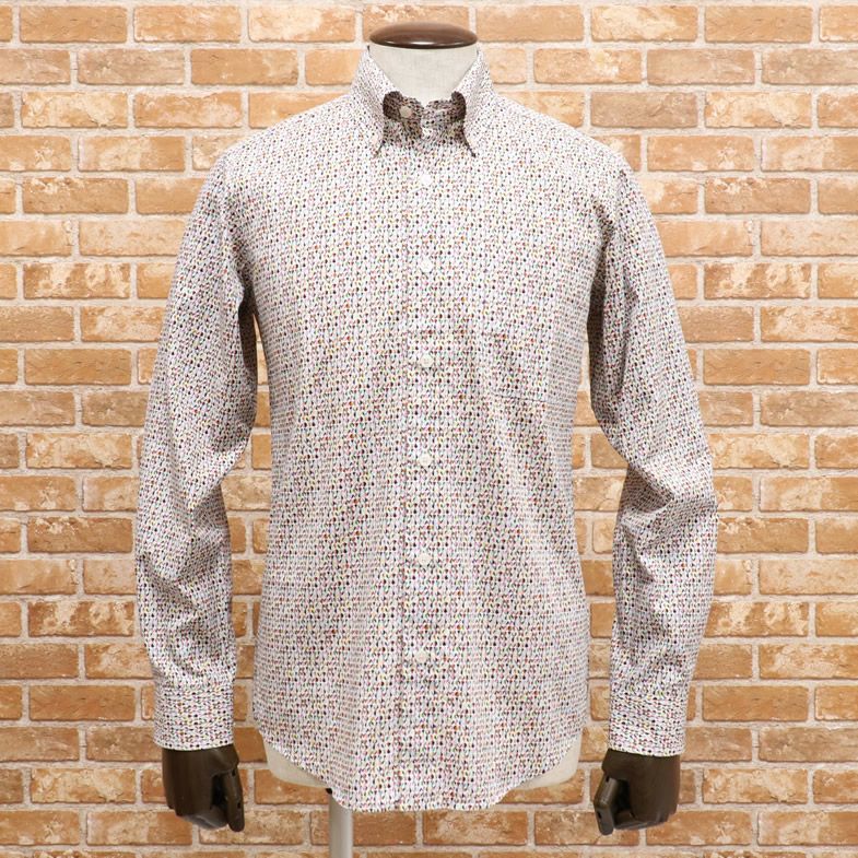 1円/春夏/GEEGELLAN/46(M)サイズ/長袖シャツ スタンドカラー 葡萄柄プリント シアサッカー 日本製 紳士 ゲラン 新品 /白青/m207/ 1円&frasl;春夏&frasl;GEEGELLAN&frasl;46(M)サイズ&frasl;長袖シャツ 日本製 小紋柄プリント 上質