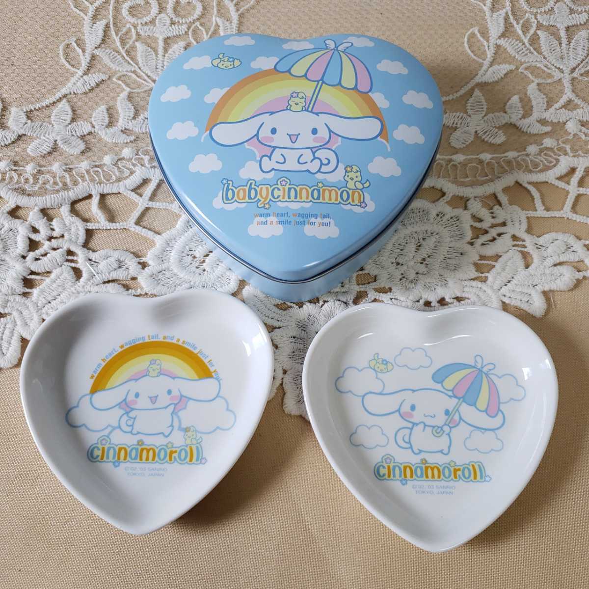新品】未使用 シナモロール 缶と小皿のセット サンリオ ハート型 初期