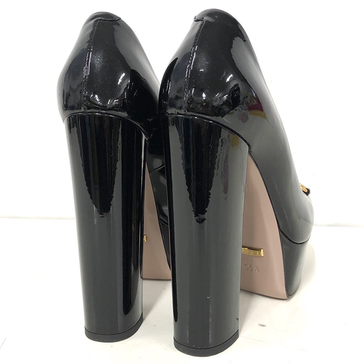 GUCCI グッチ パンプス ハイヒール チャンキー エナメル レザー ホース