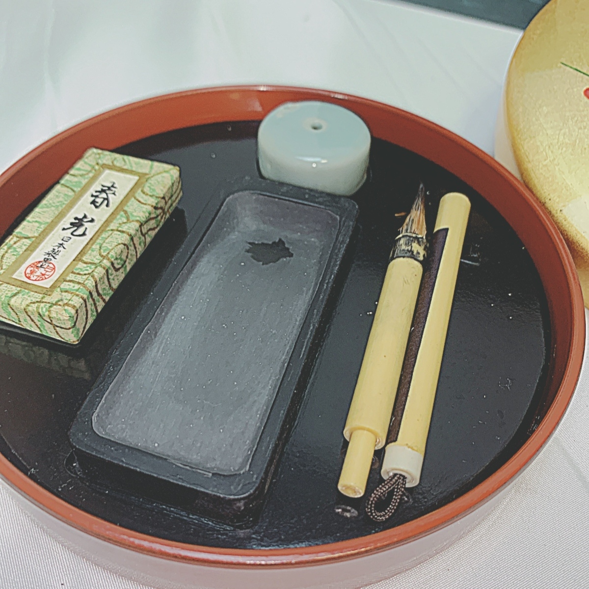 中古/使用品】漆器工芸 七宝 書道具セット 硯箱 書道 習字 硯 毛筆