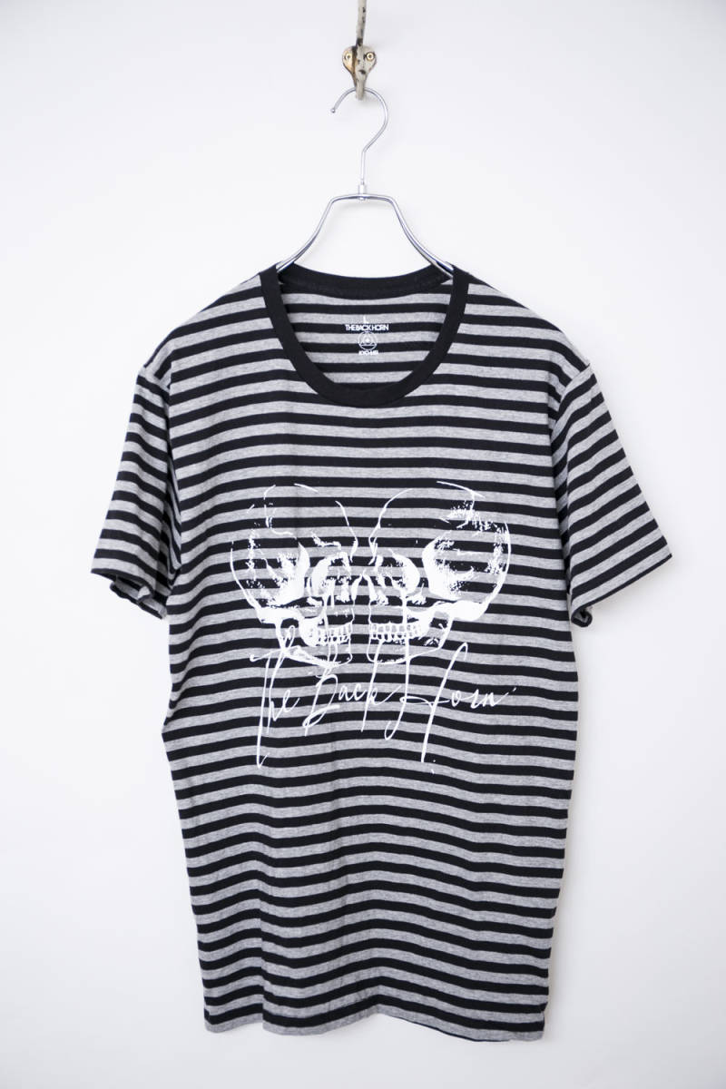 60 7 263 The Back Horn ザ バックホーン バンドｔシャツ スカル ボーダー バンｔ グレー ブラック サイズl Sh Dm001 の落札情報詳細 ヤフオク落札価格情報 オークフリー スマートフォン版